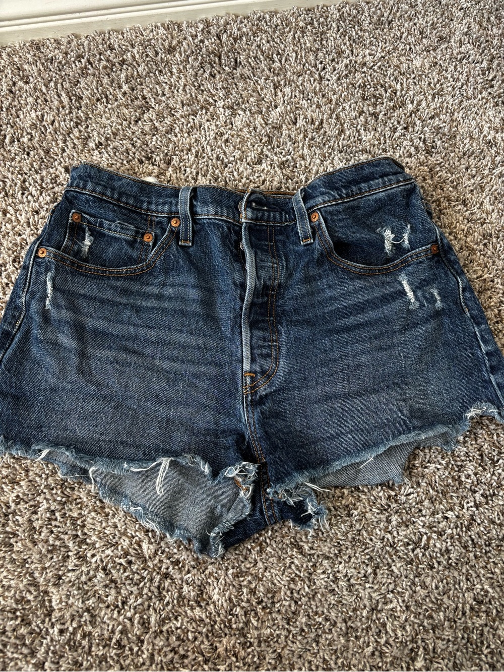 Levi's Distressed Dark Blue Denim Cutoff Shorts